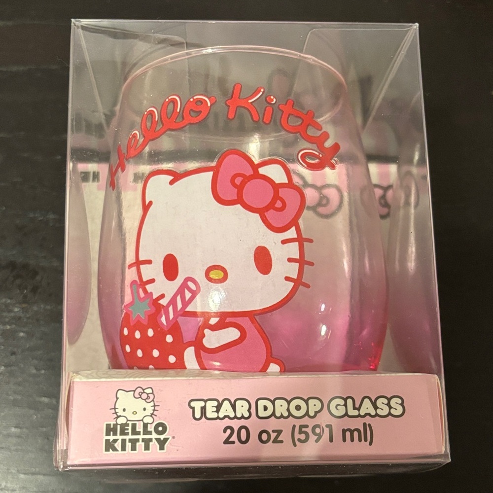 Hello Kitty Pink Tear Drop Glass with Straw Design